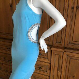 Emilio Pucci Cut Out Crystals Mod Aqua Blue Turquoise DRESS USA SZ 6 IT40 $3,500